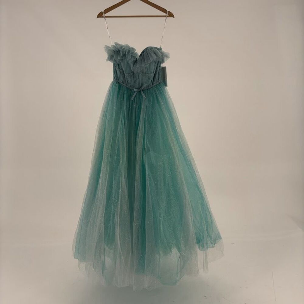Mac Duggal Strapless Glitter Tulle Gown